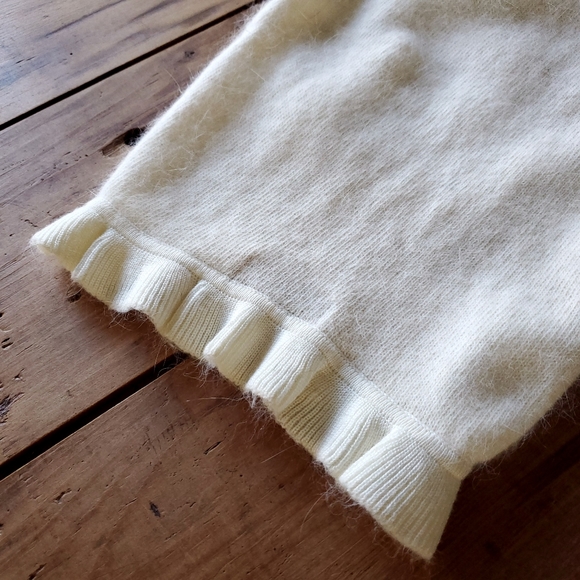 Frou Frou Holiday Dog Outfit Cream and Red Sweater with Ruffle trim - Picture 4 of 14